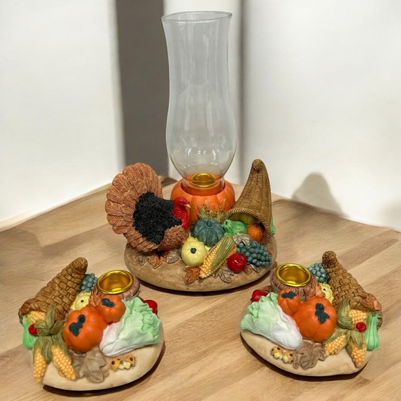 The Unbranded Brand Other - Vintage‎ Fall Harvest Candle Holder Set – Table Centerpiece Thanksgiving Decor